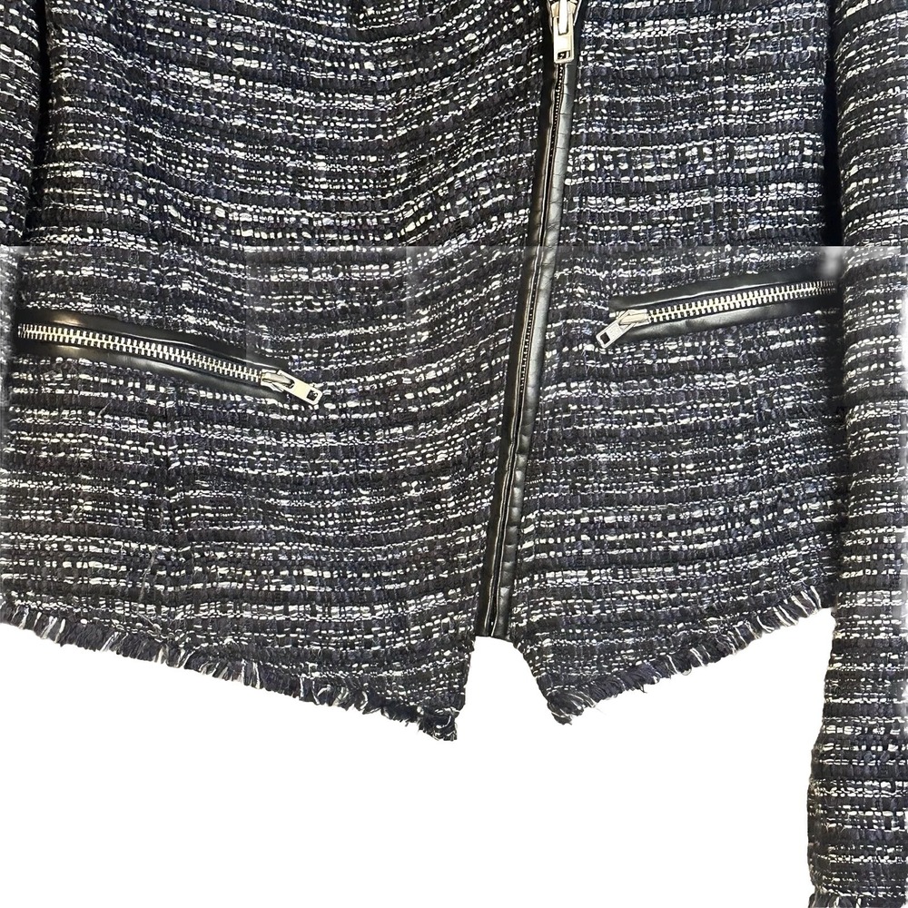 Free People Nicole Tweed Short Boho Moto Zipper Fall Jacket Black Blue Medium - Picture 2 of 8